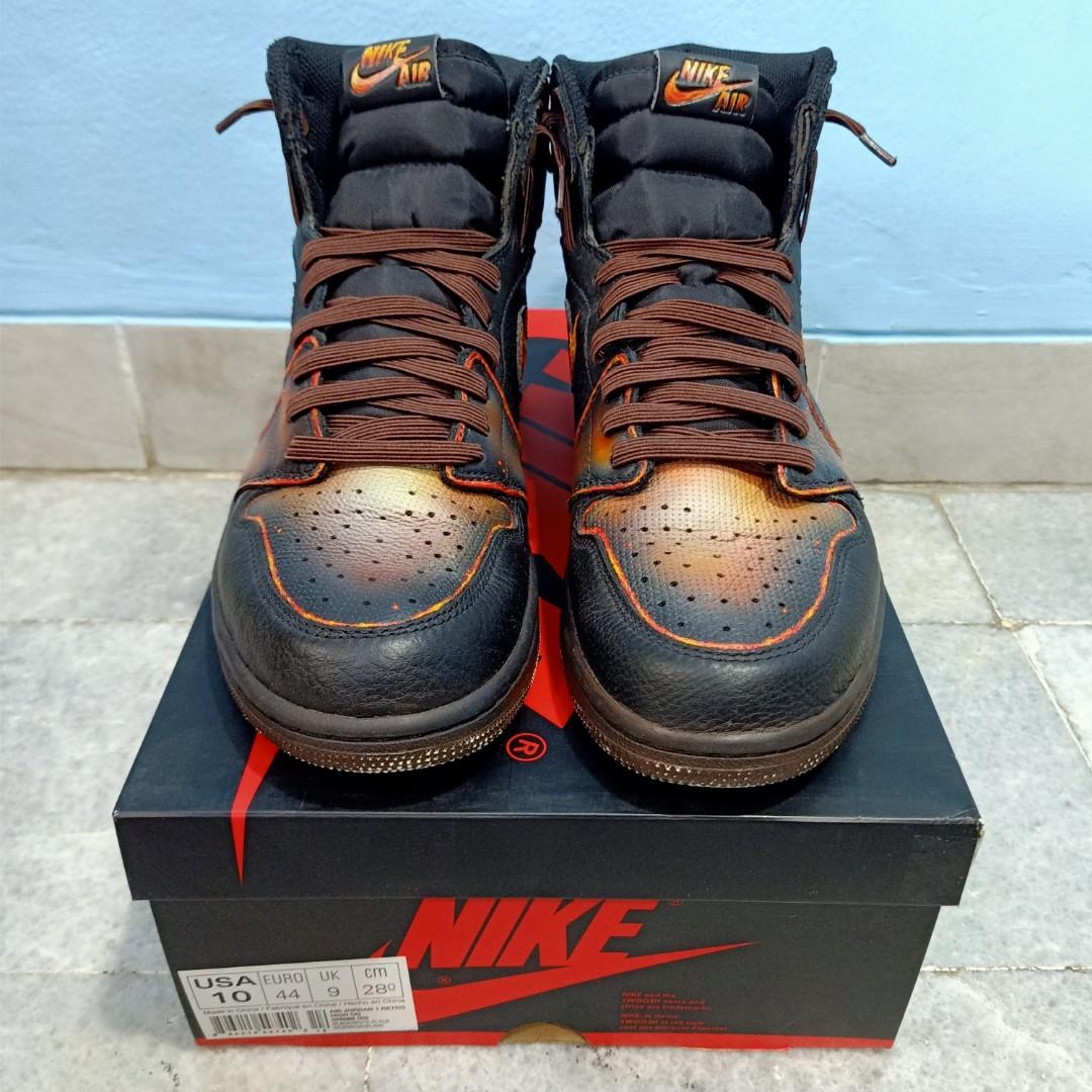 Air Jordan 1 AJ 1 Retro High OG Perforated Black Burnt Fesyen Pria Sepatu Sneakers di Carousell