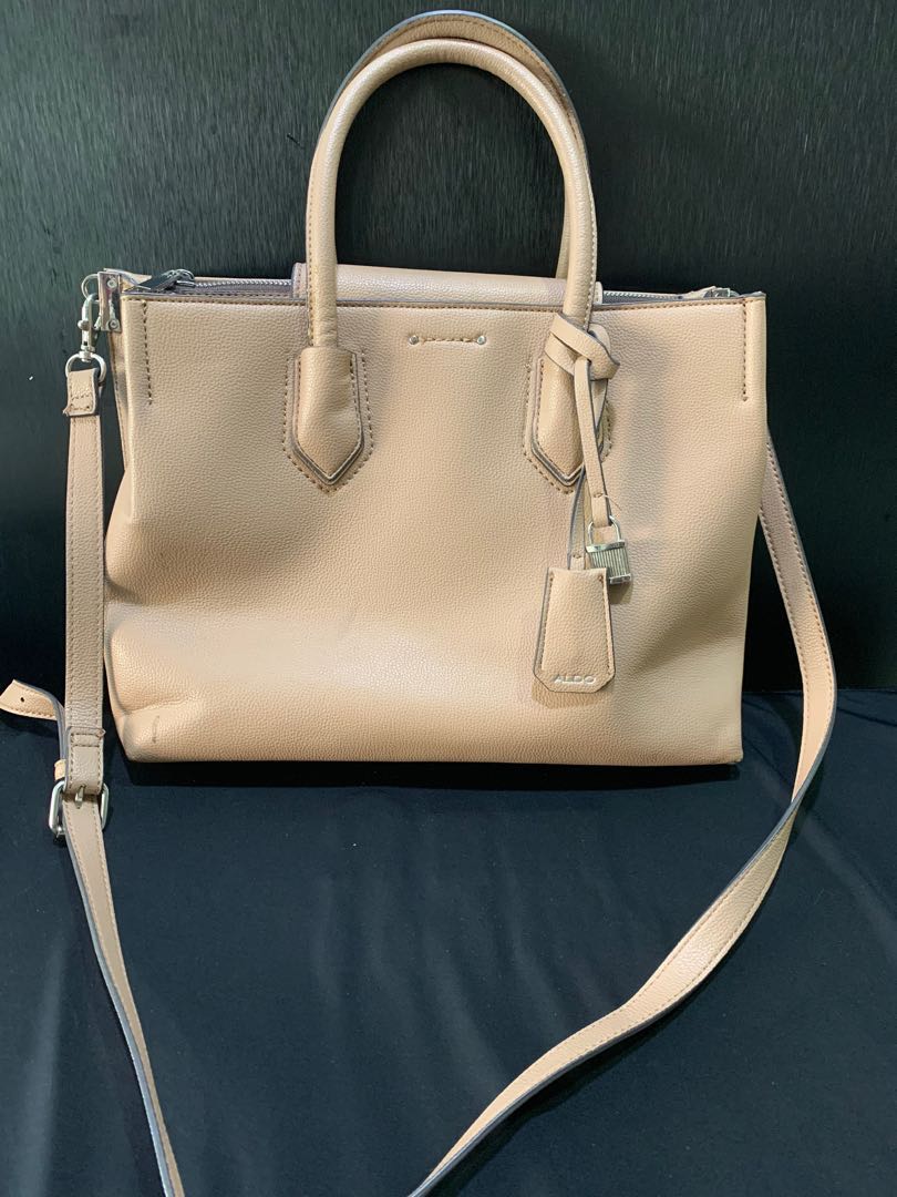 Aldo Tote Bag with Lock Charm Light Brown, Women's Fashion, Bags