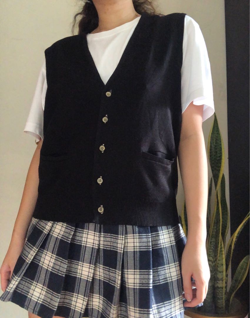 Black button up sweater vest, Women's 