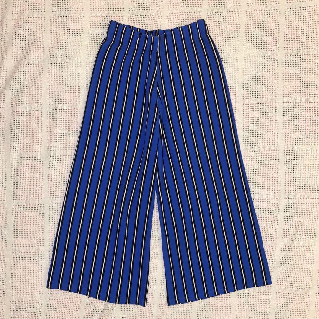 blue striped wide leg pants