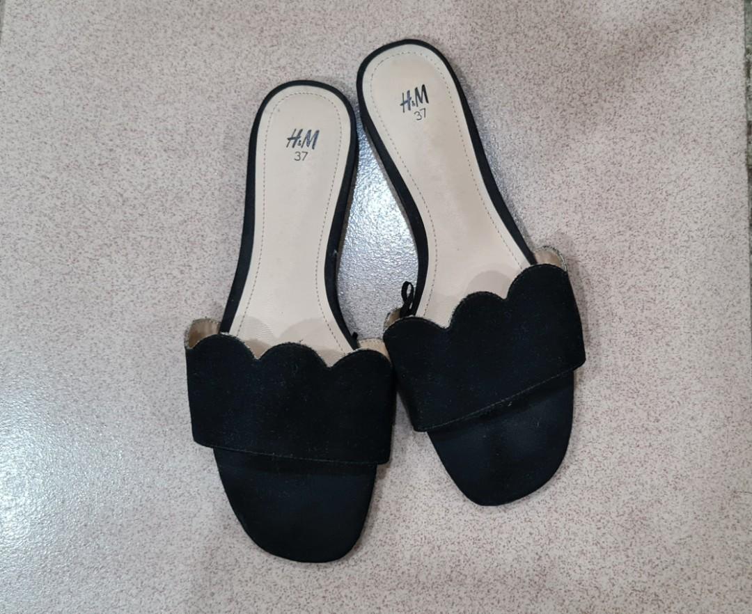H&M black slip sandals, Footwear, & Sandals on Carousell