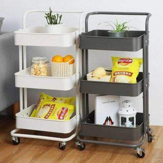 Ikea inspired 3 Tier Utility Steel Cart Multipurpose Storage Trolley Carbon Simple Fashion Beauty Study books plants Kitchen Bathroom Rack Professional ABS Materials Cart