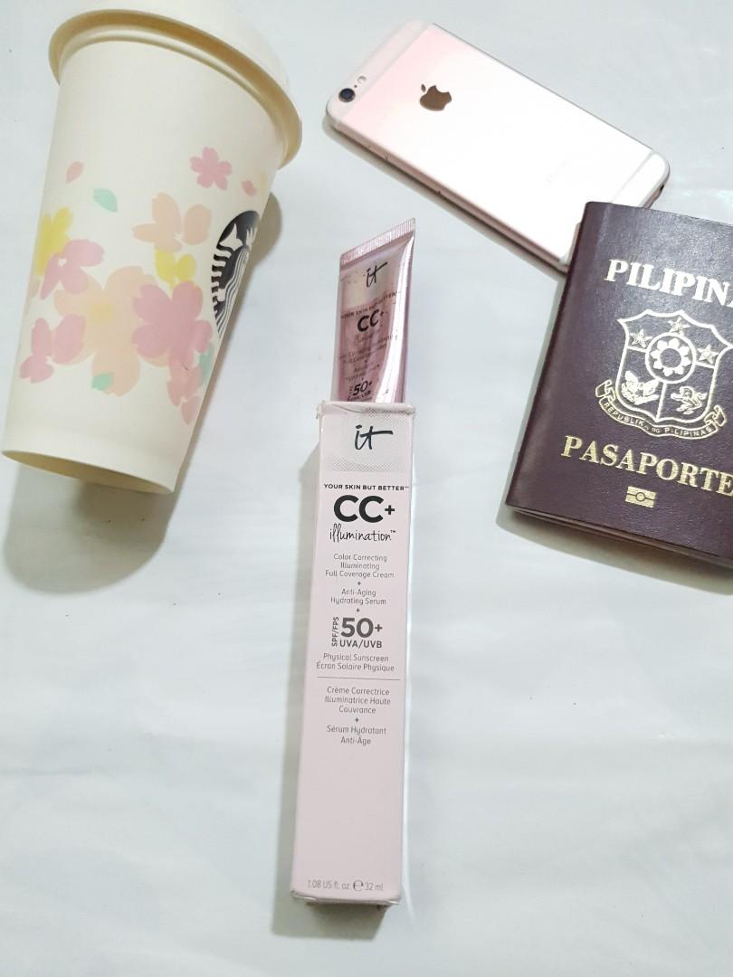 IT Cosmetics CC Cream- Medium (Category: Makeup) located in Taguig. Submitted by herfishtails (Listing ID 1047562637, Image 1). Description: REPRICED Bought in Sydney, Australia for Php 2.6k Medium shade Used only 3 or 4x RFS: wrong shade All items will be sterilized with hospital-grade UV-C light (kills 99.9% of germs and viruses) and will be aseptically packaged for safety :) (seller is a germophobe 😉) (phone, passport, or tumbler only props f