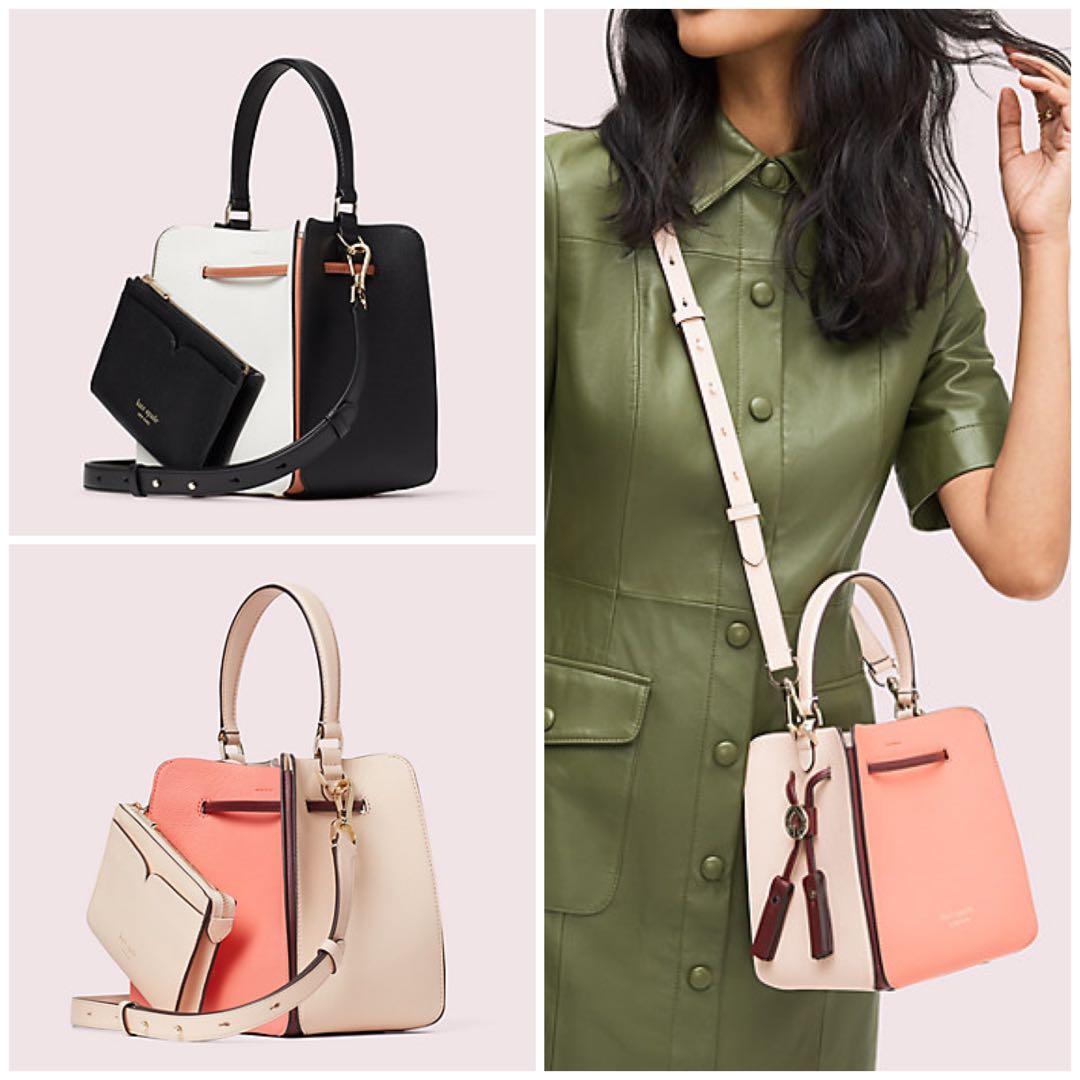 Kate Spade Busy Small Bucket Bag Handbag Satchel Slingbag Crossbody Optic White Multi Lychee Multi Peach Coral Pink Women s Fashion Bags Wallets Cross body Bags on Carousell