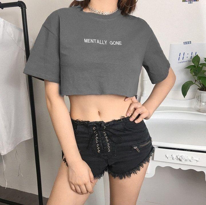 Mentally gone crop top, Women's Fashion 