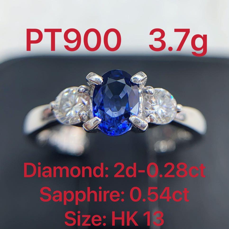 PT900 diamond 0.28ct & sapphire 0.54ct ring #13 共28份鑽石&54份藍