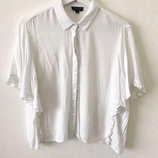 Topshop White Ruffled Sleeves Top