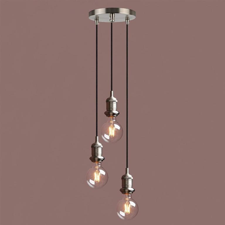 Yosoan Lighting Industrial Loft Bar Brushed Cluster 3 Way Pendant Light Fittings Vintage Triple Hanging Pendant Ceiling Lights With 200cm Wires For Kitchen Island Living Room Dining Room Brushed Furniture Home Decor