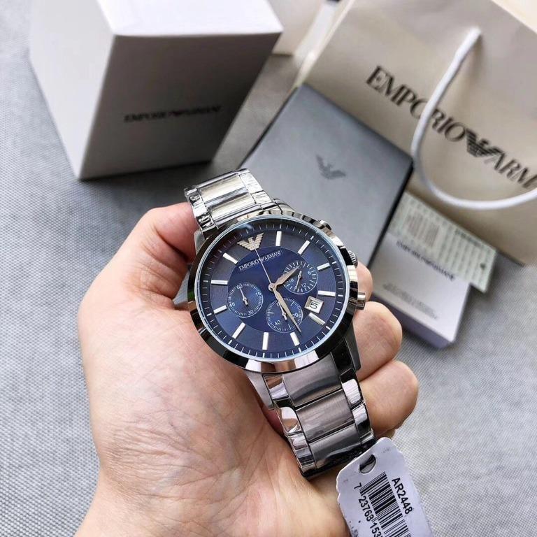 Quick Click Deals Emporio Armani Chronograph Blue 43mm Dial Mens Silver Stainless Steel Watch Ar2448 Men S Fashion Watches On Carousell