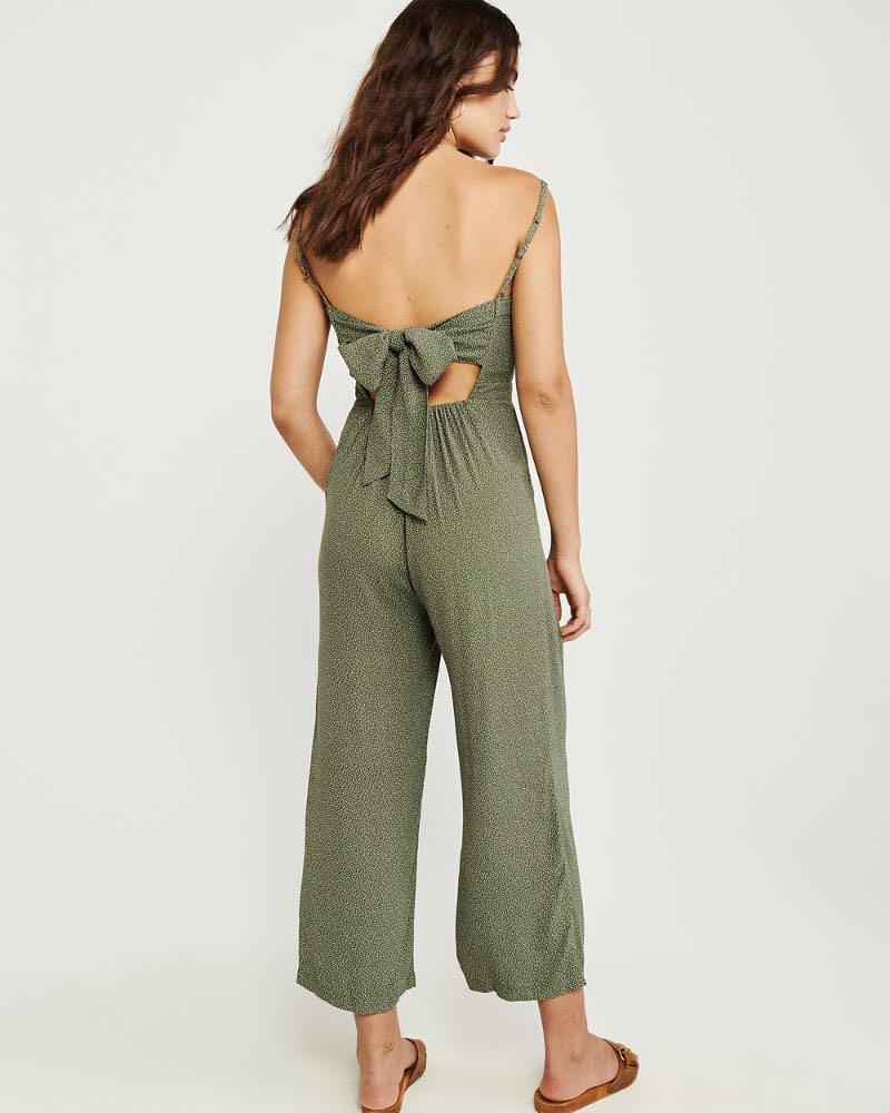 Abercrombie Fitch Tie Back Jumpsuit Green Polka Dots