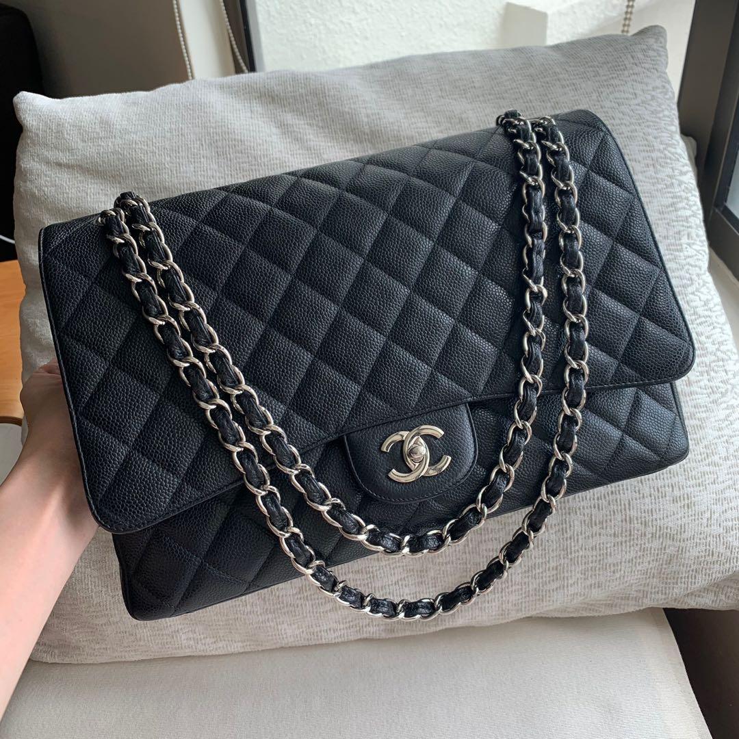 Chanel Vintage Classic Single Flap Bag Quilted Caviar Jumbo For Sale at  1stDibs