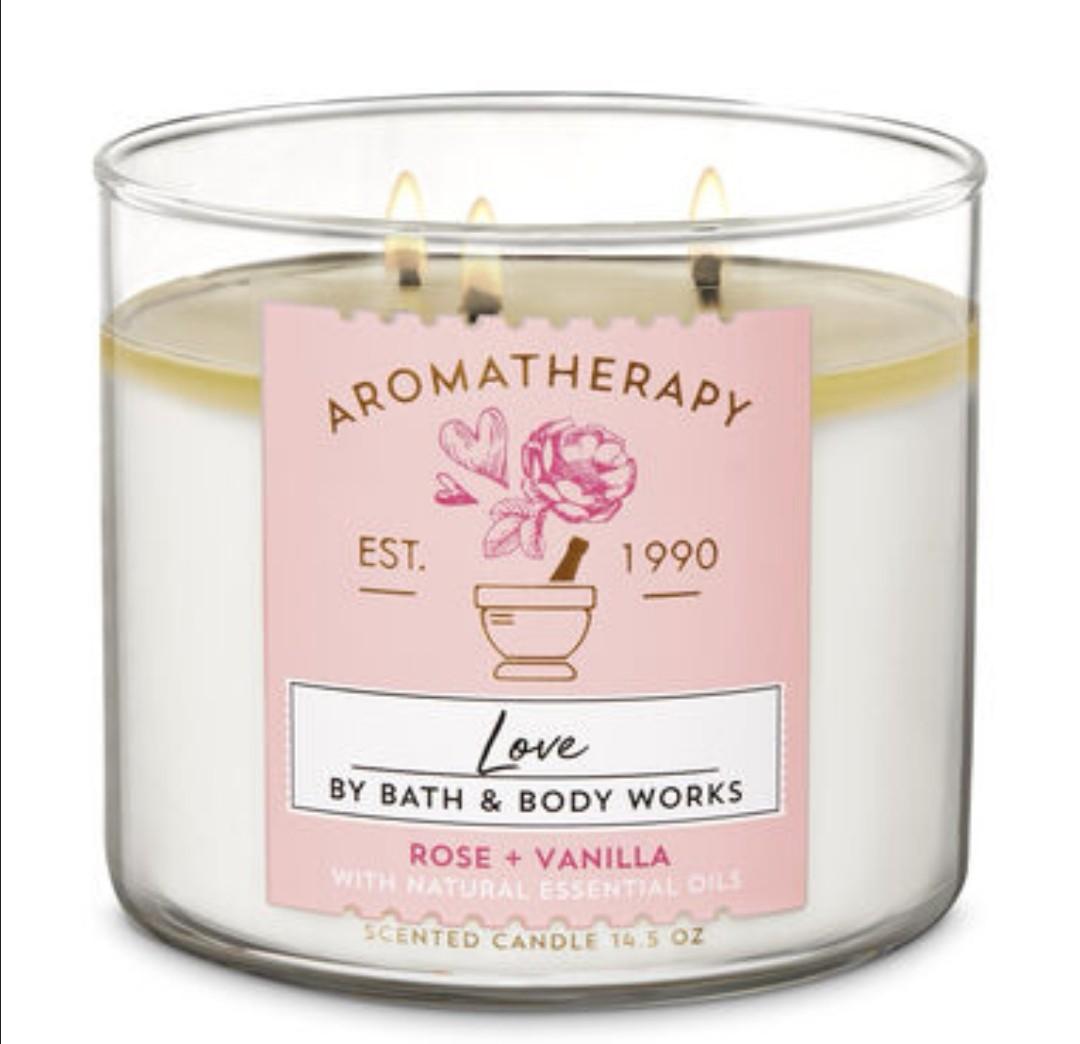 Bath & Body Works Aromatherapy ROSE VANILLA 3Wick Candle, Furniture