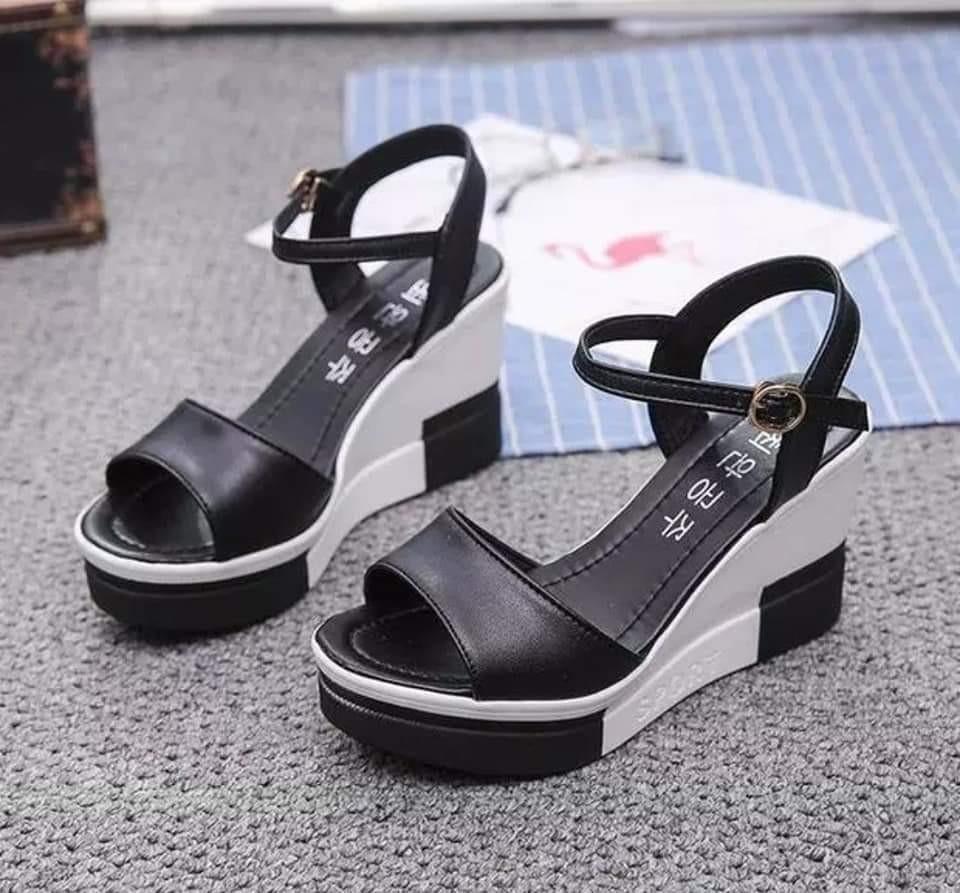 black and white platform sandals