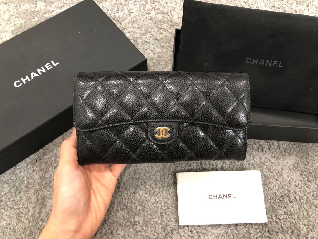 Chanel Classic Continental Flap Purse Long Wallet in Black Caviar with  Shiny Silver Hardware - SOLD