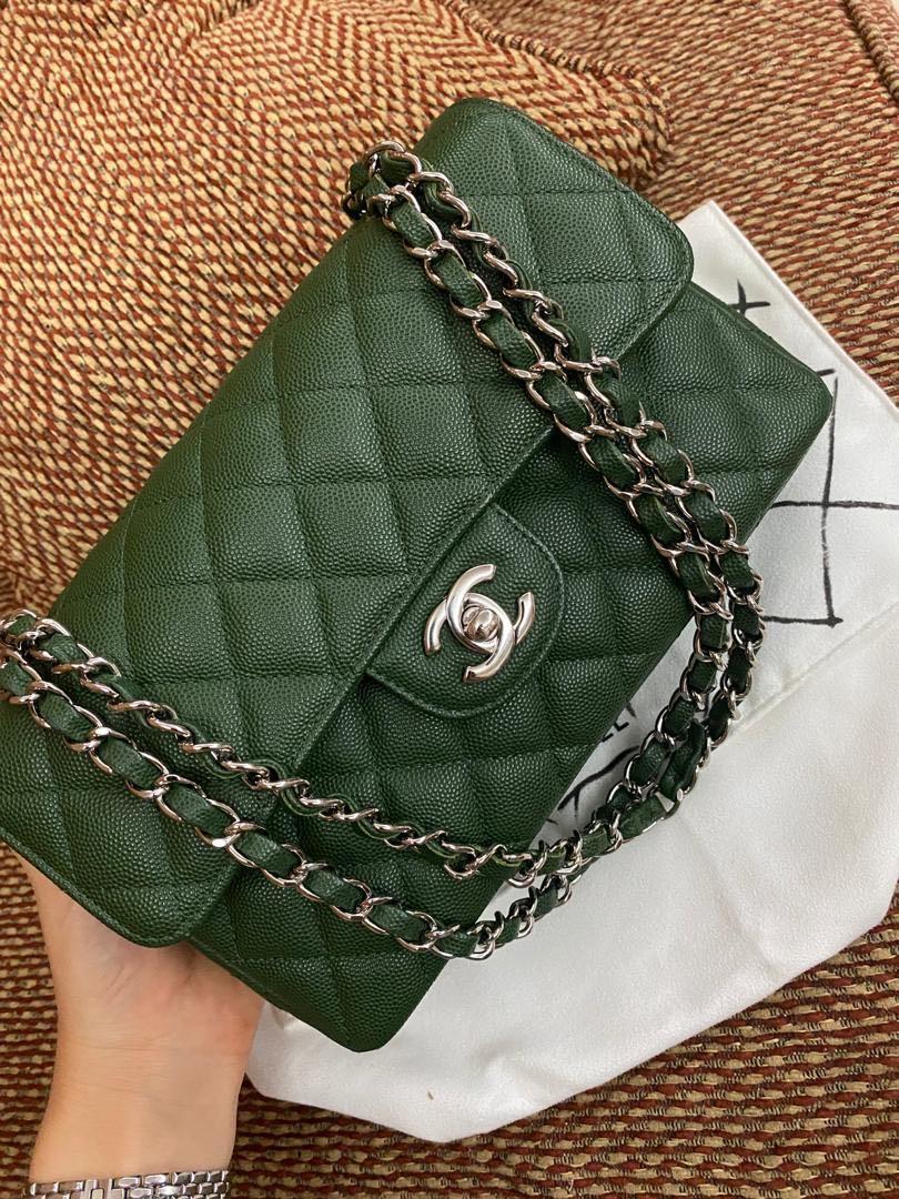 Chanel classic small caviar army green shw, Luxury, Bags & Wallets on  Carousell