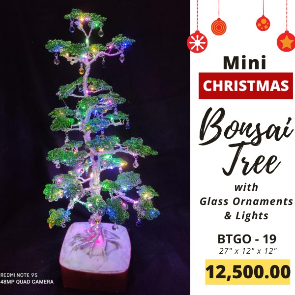 Colored Aluminum Wire Bonsai Christmas Tree With Hanging Glass Ornaments And Christmas Lights Furniture Home Living Home Decor Other Home Decor On Carousell