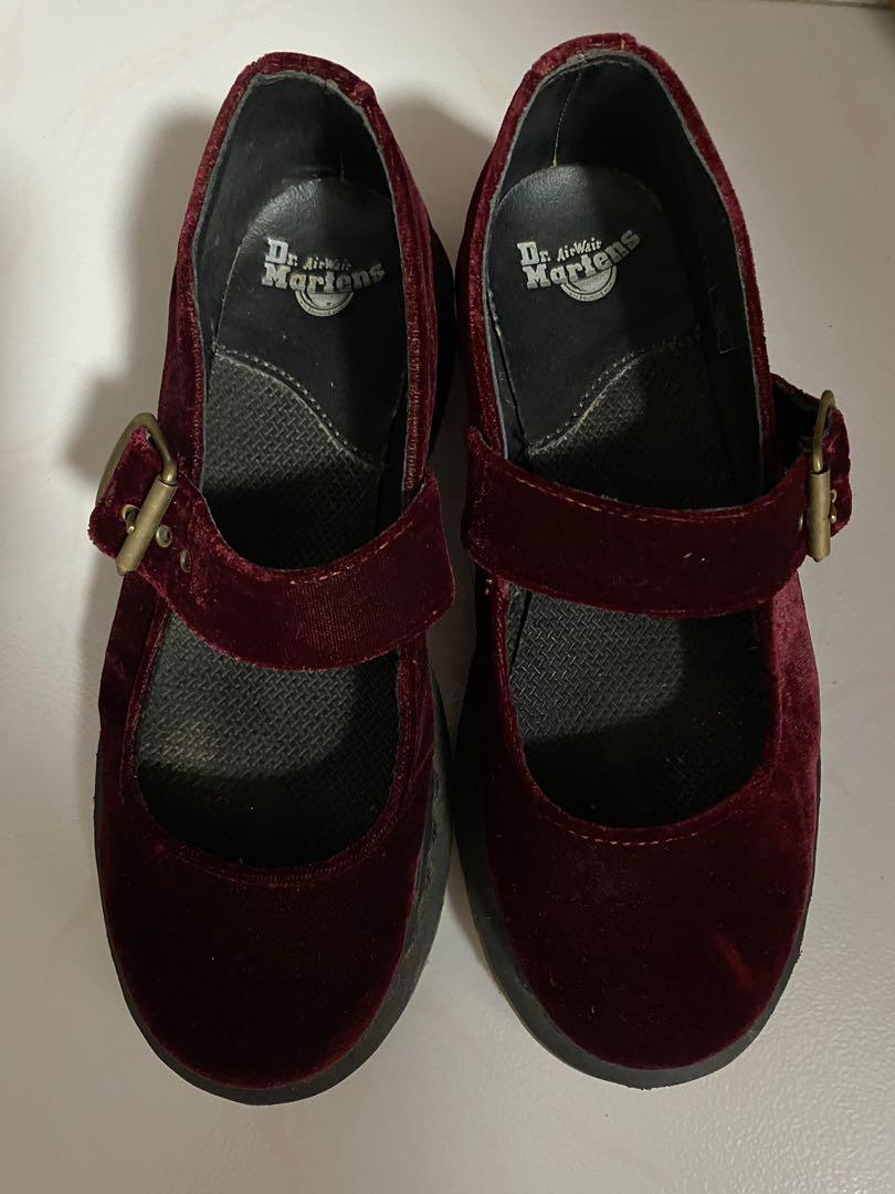 Dr Martens Red velvet maryjanes Women s Fashion Footwear