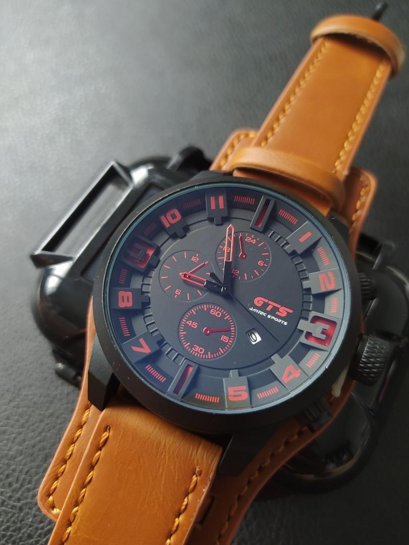 Mens black deals leather dress watch