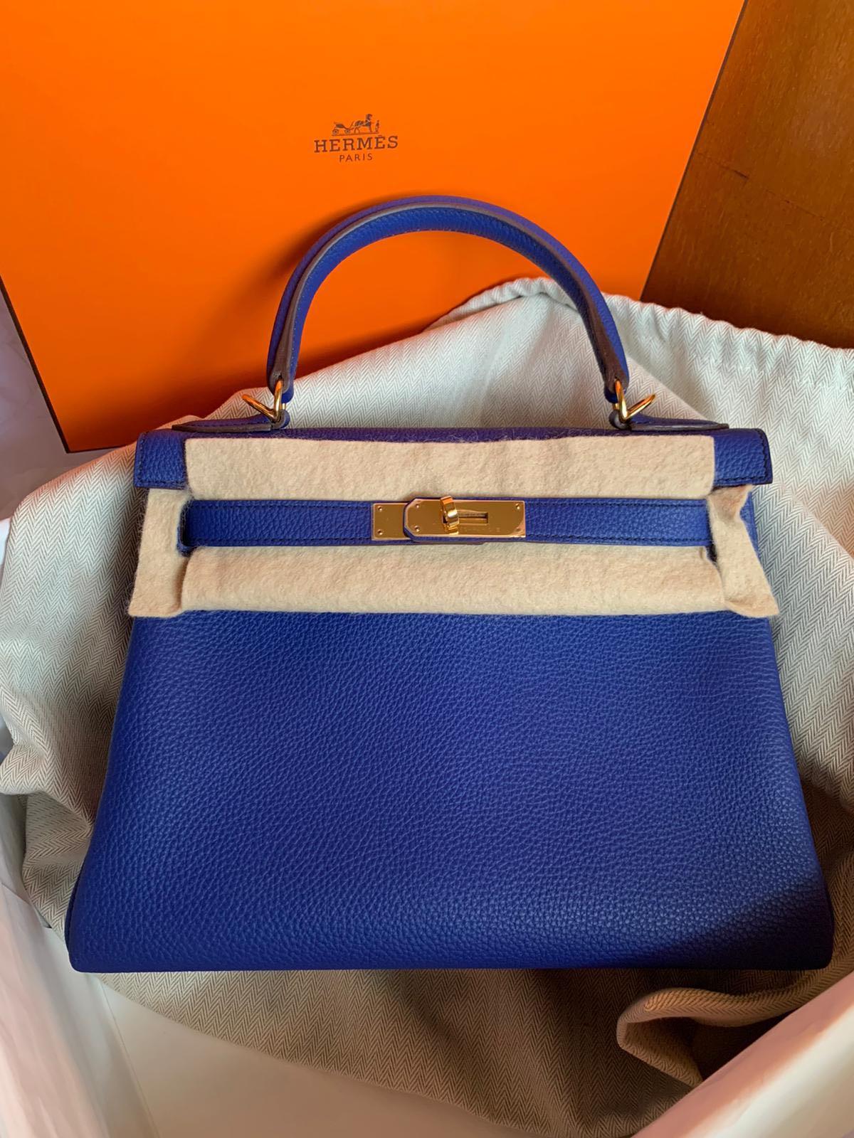 Hermes Kelly 28cm Electric Blue in Togo