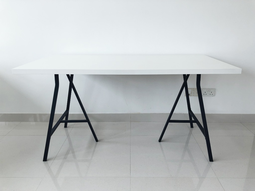 IKEA LINNMON table top with LERBERG trestles, Furniture, Tables