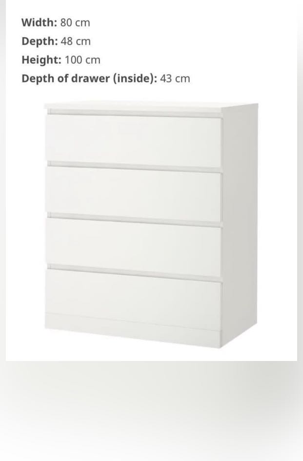 Ikea Malm Chest Of 4 Drawers, Furniture & Home Living, Furniture