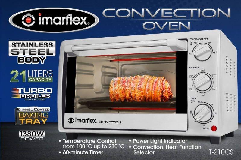 Imarflex Convection Oven (Category: Ovens & Toasters) located in Manila. Submitted by pickandclick.mart (Listing ID 1047698998, Image 1). Description: Imarflex Convection Oven 21L Model Code: IT-210CS Price: 3,350 Also available: 🌟3in1 Convection and Rotisserie (28L) IT-281CRS 🌟3in1 Convection and Rotisserie (30L) IT-300CRS 🌟 3in1 Convection and Rotisserie (35L) IT-350CRS 🌟 3in1 Convection and Rotisserie (42L) IT-420CRS 🌟 3in1 Convection and