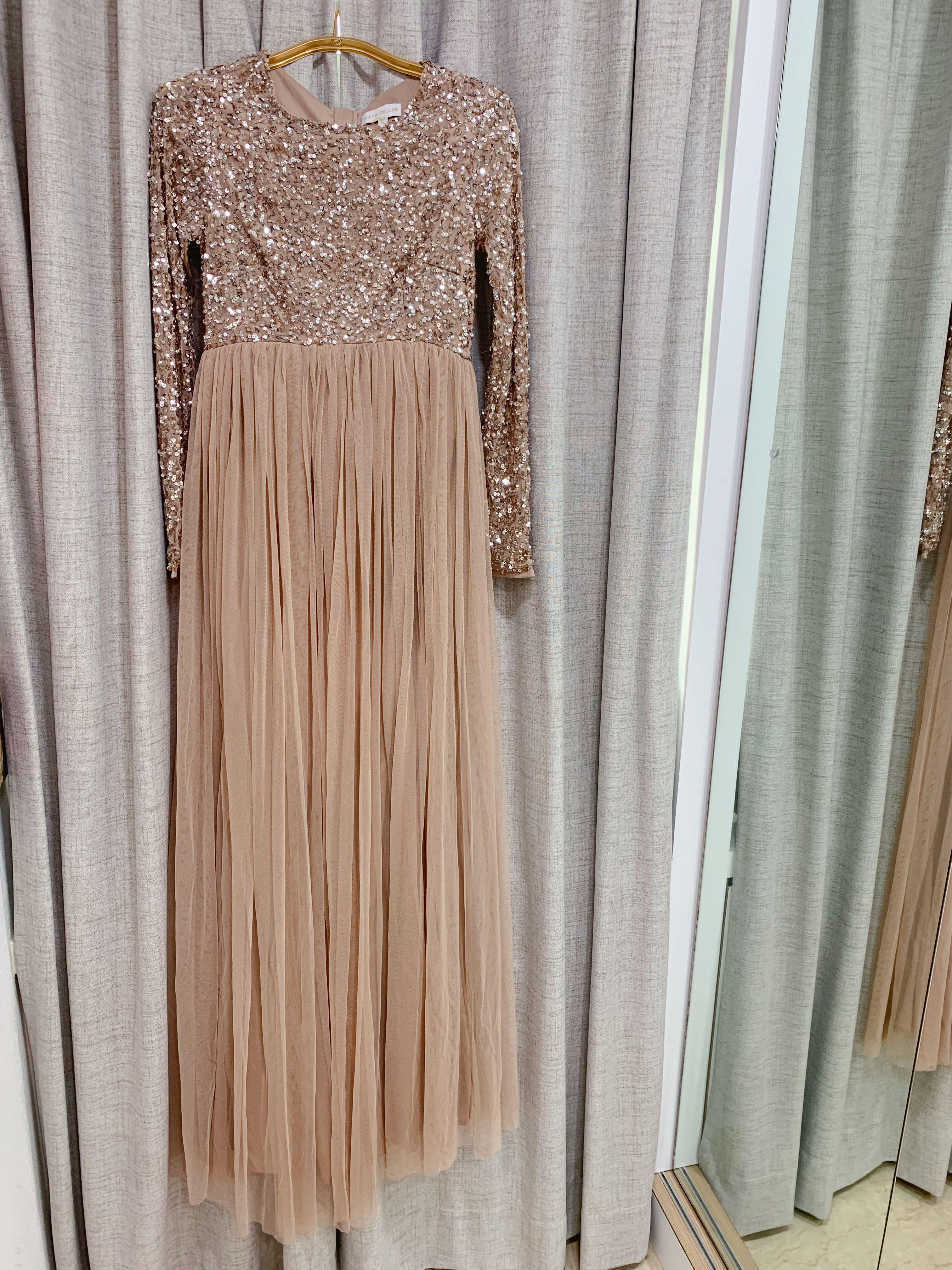 Maya long sleeved maxi dress with delicate sequins and tulle skirt