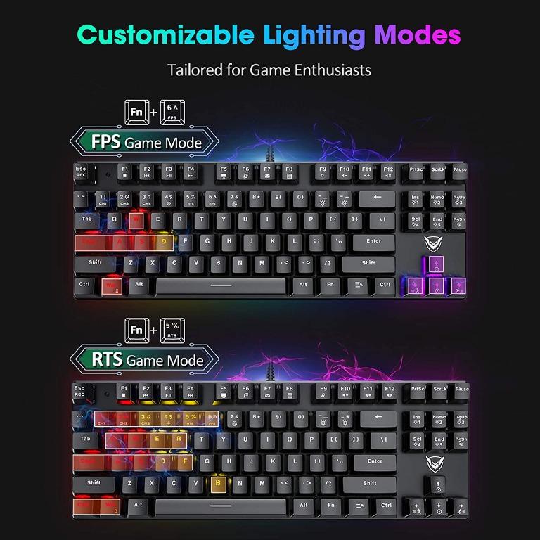 PICTEK TKL Mechanical Gaming Keyboard, RGB LED Rainbow Backlit 100
