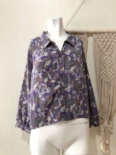 Vintage Purple Floral Blouse Top (Free Size)