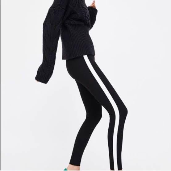 Black leggings with white lines online