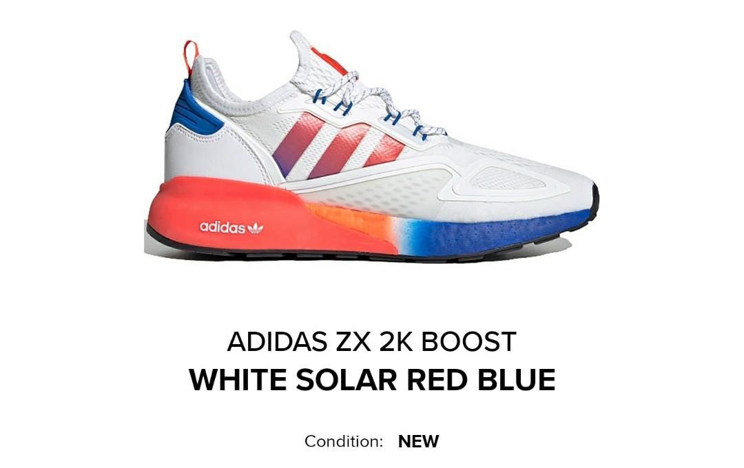 Adidas ZX 2K Boost UK9.5 White Solar Red Blue
