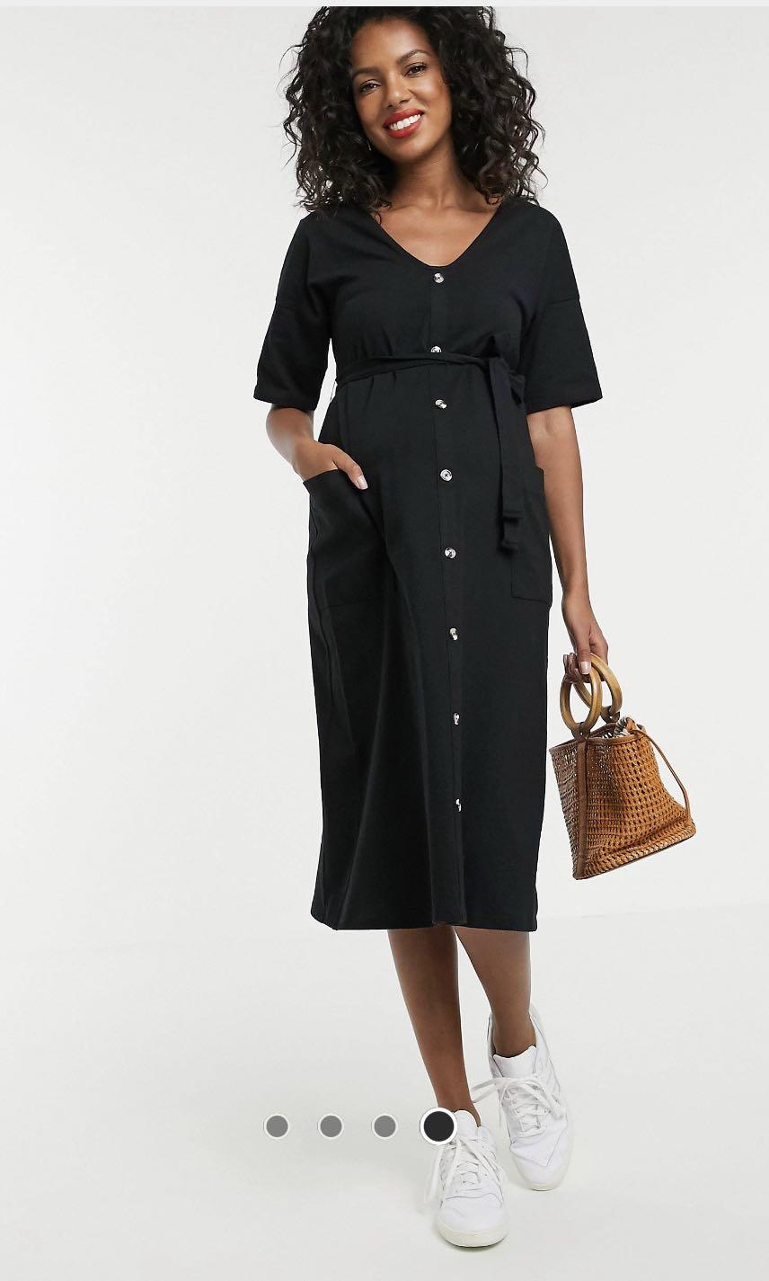 ASOS DESIGN Maternity V Button Through Midi Dress with Self Belt