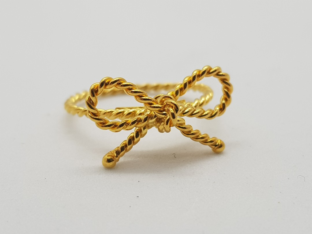 18K YELLOW GOLD ROPE BOW RING