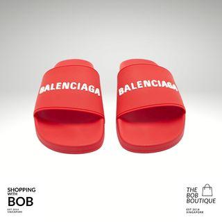 red balenciaga slides