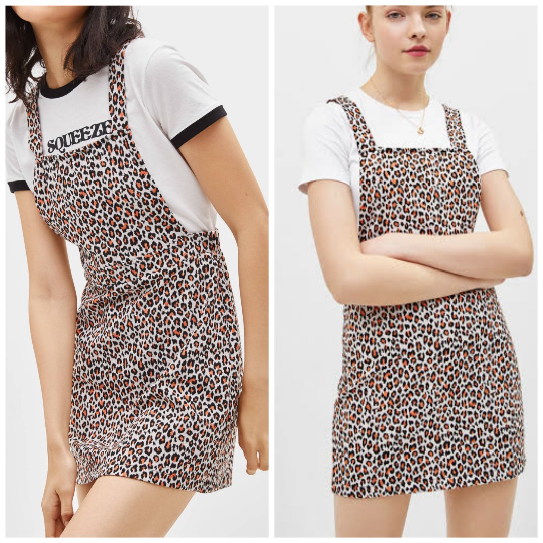 Bershka Leopard Pinafore Dress Fesyen Wanita Pakaian Wanita Gaun Rok di Carousell