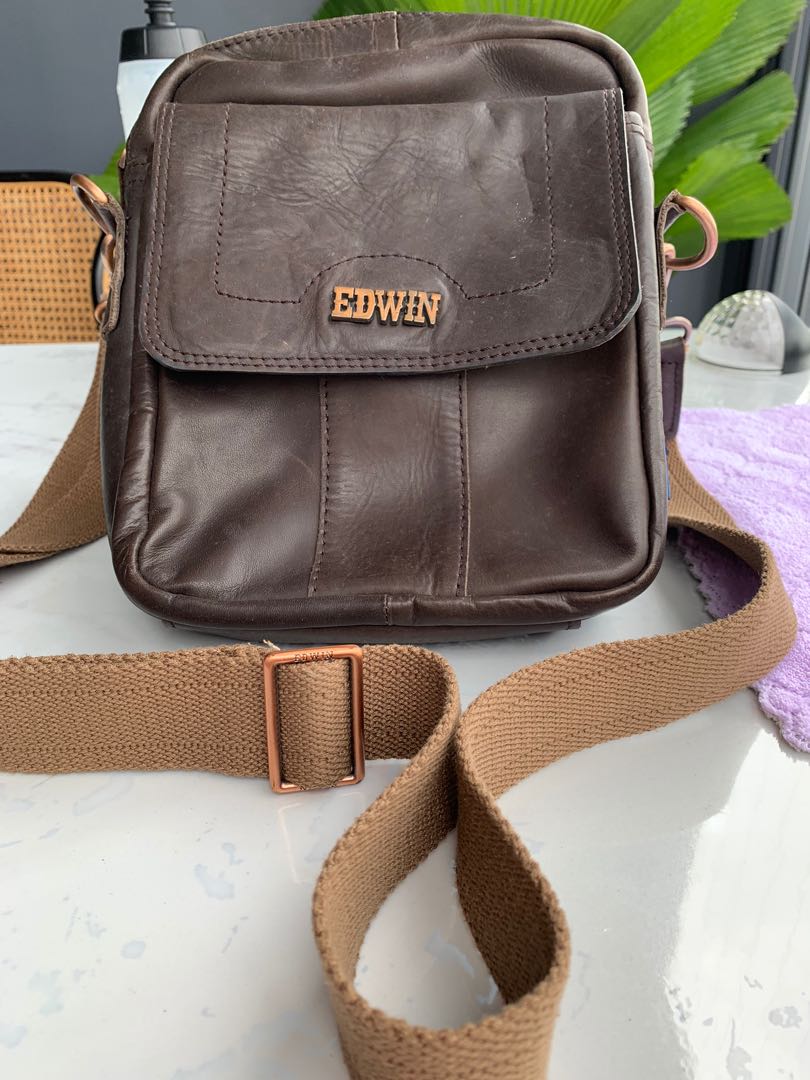 Brown leather sling bag Edwin Brand Men s Fashion Bags Sling
