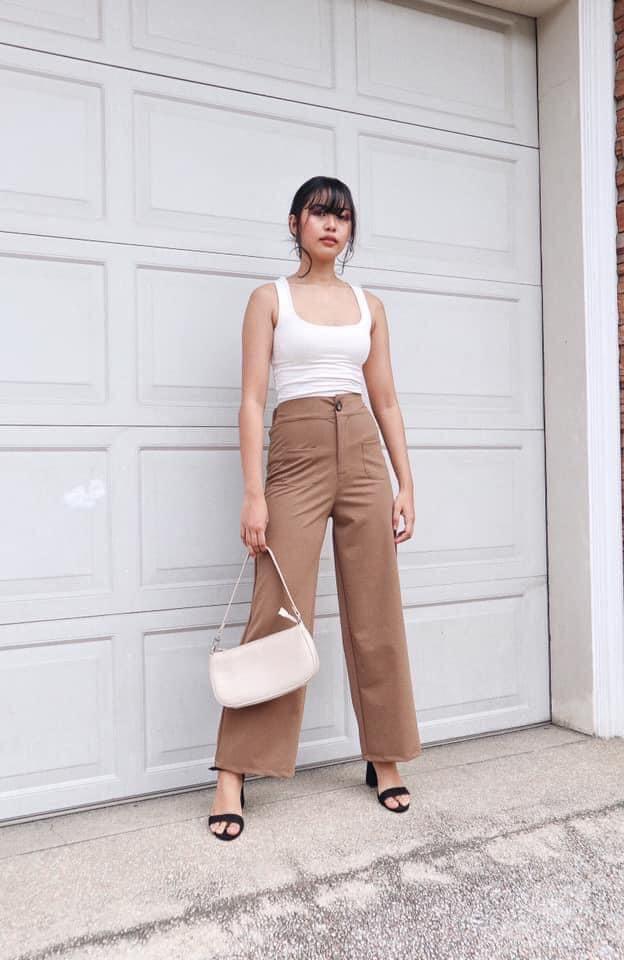 Light Coffee S)Women High Waisted Pants Loose Casual Elegant Pure Color LVE  | eBay
