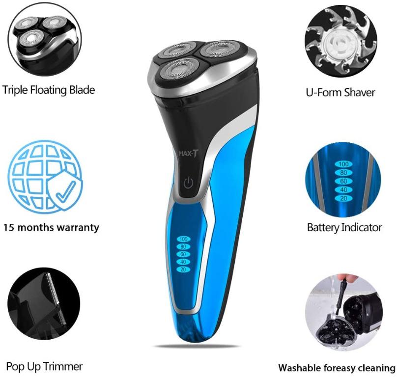 MAX-T Men's Electric Shaver - Corded and Cordless Rechargeable 3D Rotary  Shaver Razor for Men with Pop-up Sideburn Trimmer Wet and Dry Painless