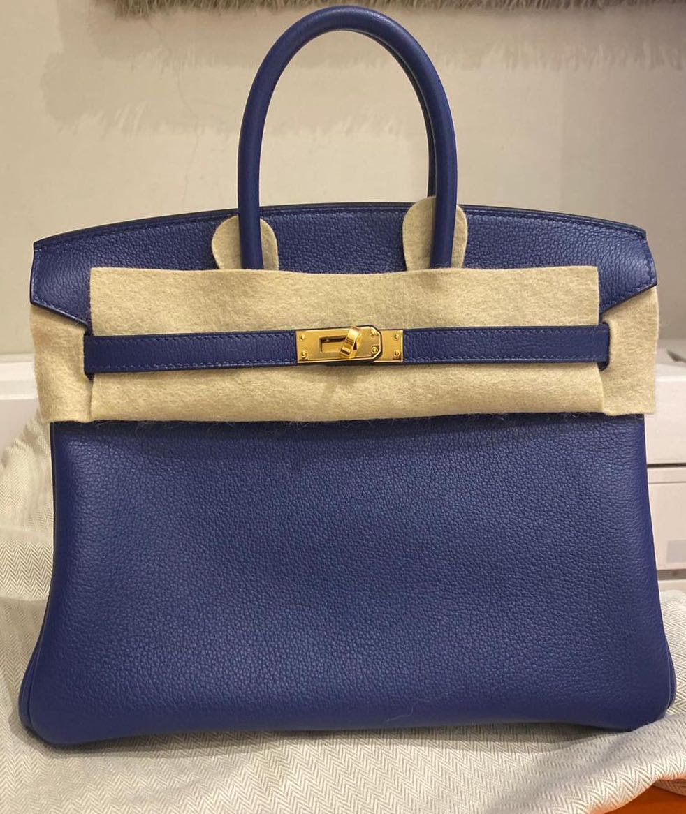 Rare* Hermes Birkin 25 Handbag Blue Saphir/Gris Mouette Taurillon