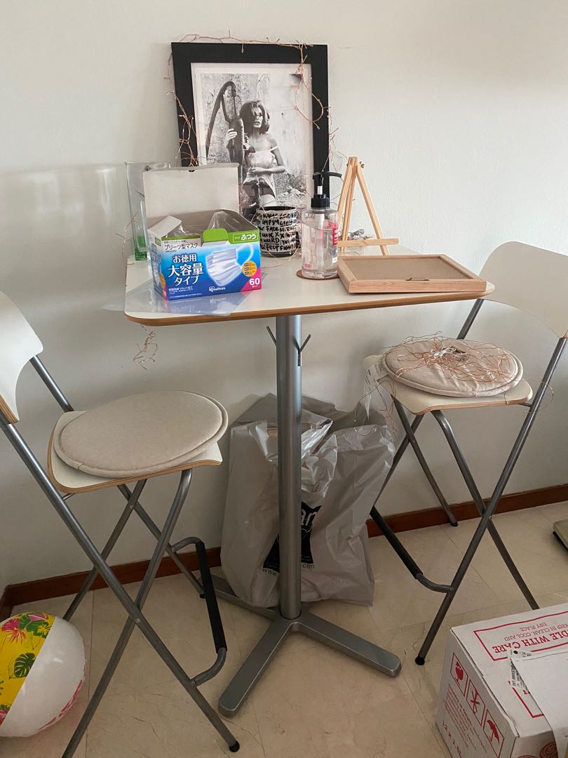 Ikea high table and chairs white, Furniture & Home Living, Furniture