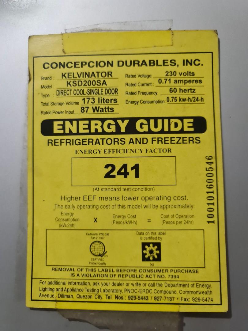 Kelvinator 2025 refrigerator wattage