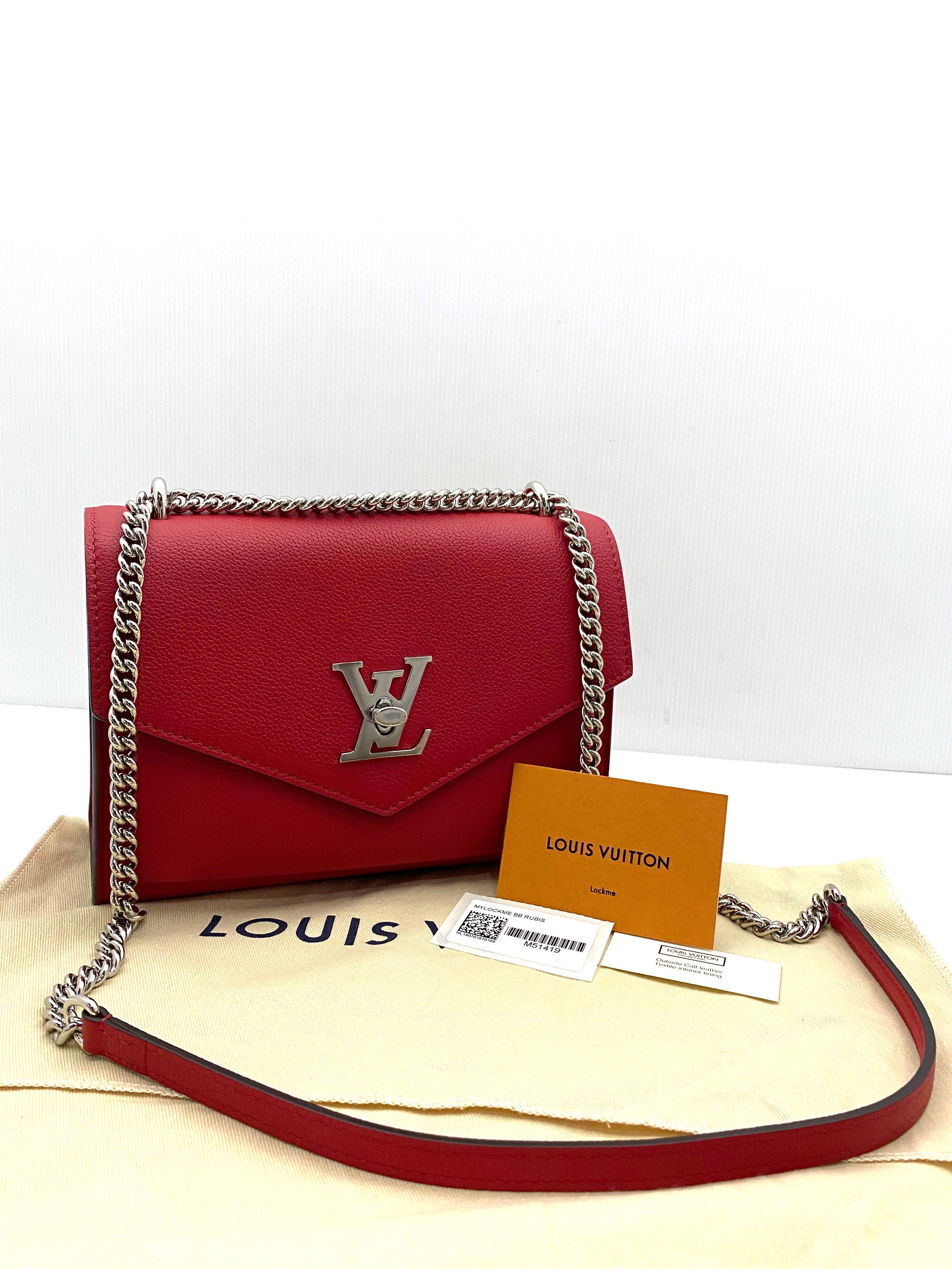 LOUIS VUITTON Soft Calfskin Mylockme Chain Bag BB Rubis 1276962