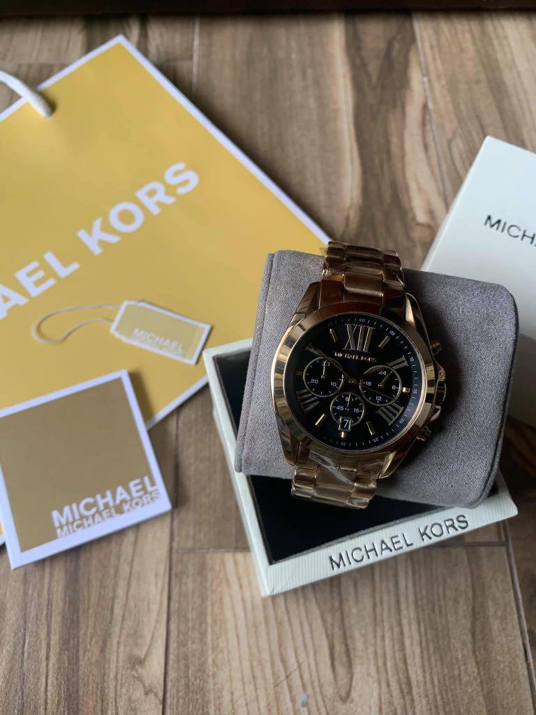 Michael Kors MK5739 Bradshaw Gold Band Black Dial Chronograph Women's Watch  | eBay