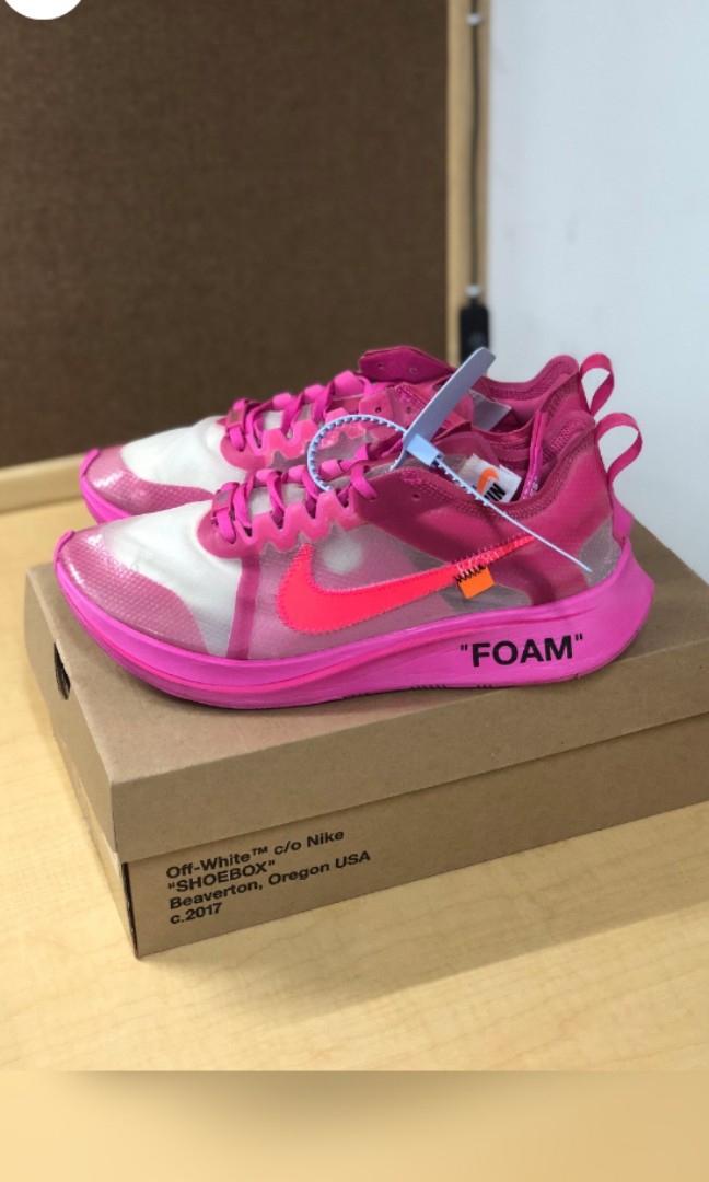 nike off white zoom fly pink on feet