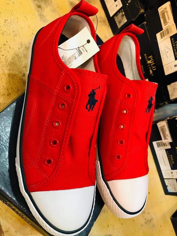 red slip on sneakers