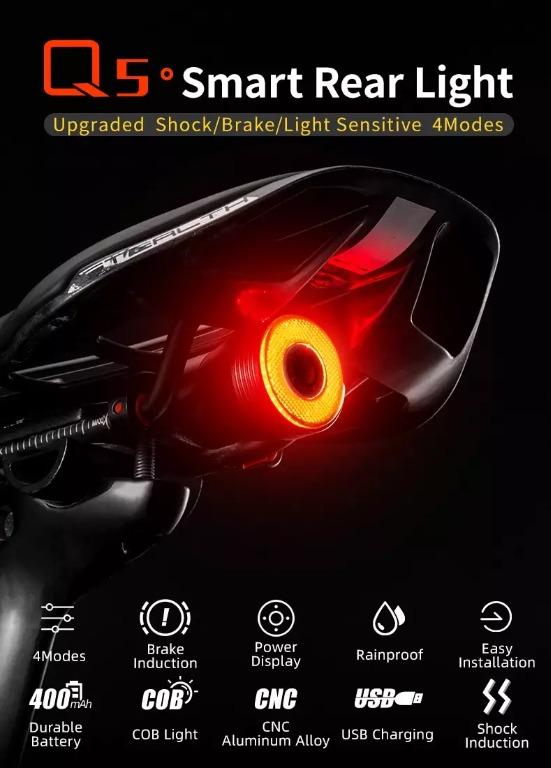 rockbros bicycle smart auto brake sensing light
