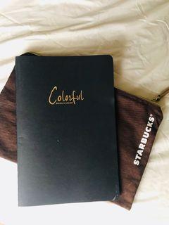 Starbucks bag + black notebook