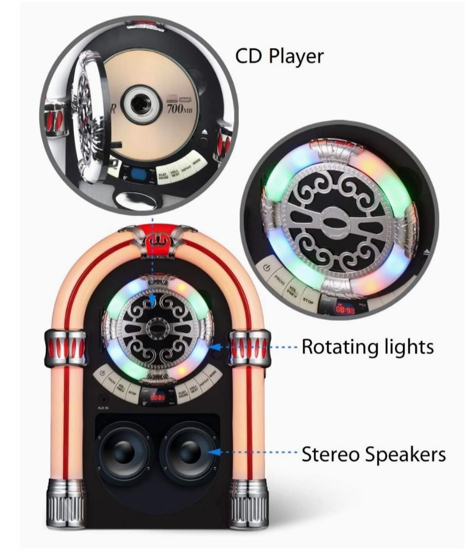 UEME Retro Vintage Style Desktop Jukebox CD Bluetooth FM Radio Player