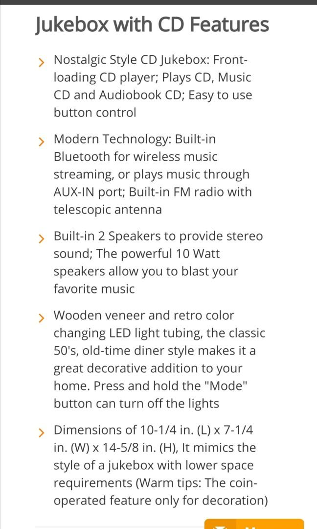 UEME Retro Vintage Style Desktop Jukebox CD Bluetooth FM Radio Player