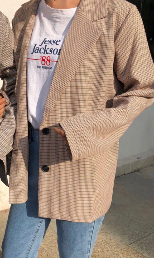 beige plaid blazer
